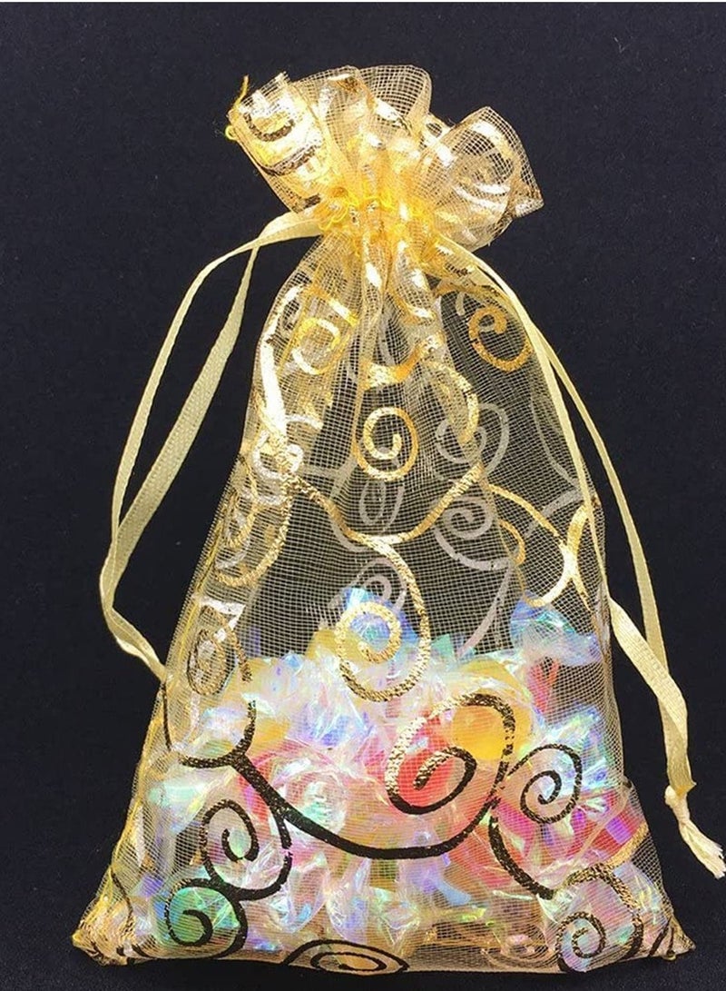 NIBEMINENT 100PCS Mini Sheer Organza Bags Gold Champagne Eyelash Bags, Drawstring Chic Gift Beauty Wedding Favor Candy Jewelry Gold, 4 x 4.72 Inches - Image 4