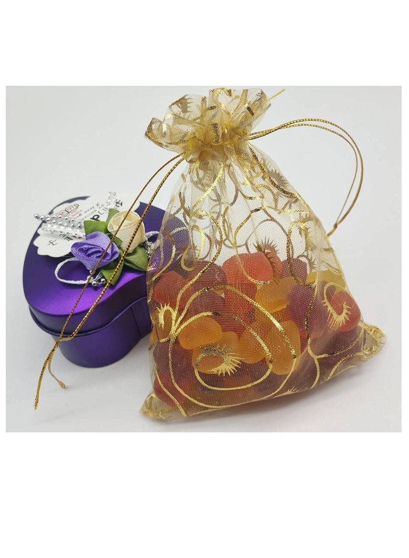 NIBEMINENT 100PCS Mini Sheer Organza Bags Gold Champagne Eyelash Bags, Drawstring Chic Gift Beauty Wedding Favor Candy Jewelry Gold, 4 x 4.72 Inches - Image 3