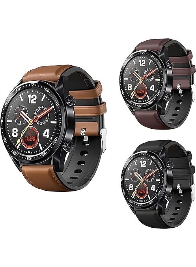 22mm Genuine Leather Replacement Watch Band Compatible with Samsung Watch, Huawei Watch 3, Gear S3, Huawei Watch 3/3 Pro/GT2 (46mm)/GT2 Pro/GT2e - Dark brown - Image 5