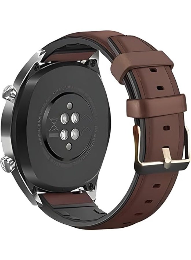 22mm Genuine Leather Replacement Watch Band Compatible with Samsung Watch, Huawei Watch 3, Gear S3, Huawei Watch 3/3 Pro/GT2 (46mm)/GT2 Pro/GT2e - Dark brown - Image 1