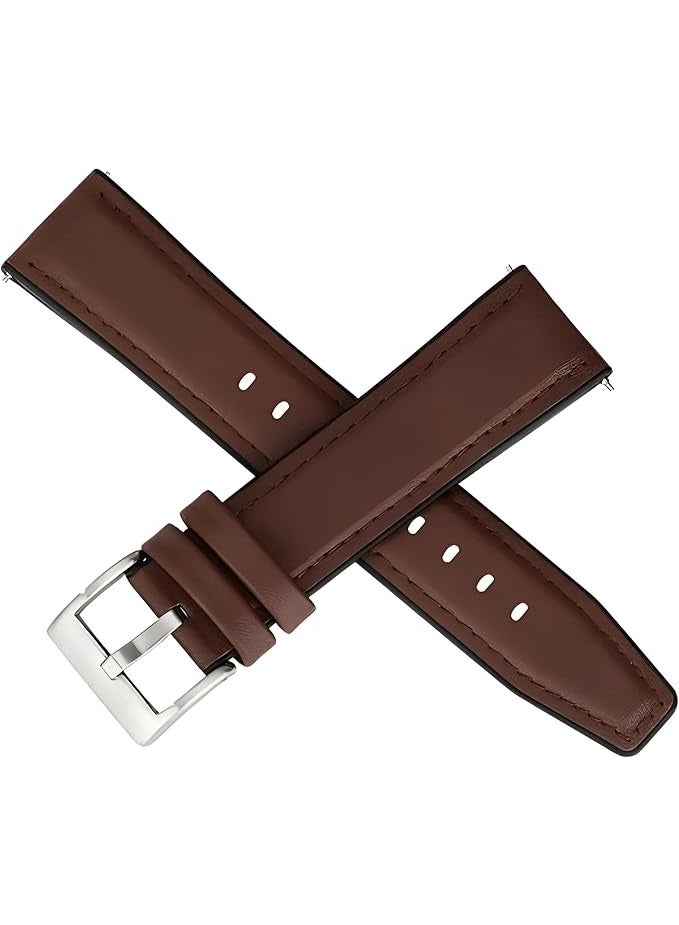 22mm Genuine Leather Replacement Watch Band Compatible with Samsung Watch, Huawei Watch 3, Gear S3, Huawei Watch 3/3 Pro/GT2 (46mm)/GT2 Pro/GT2e - Dark brown - Image 2