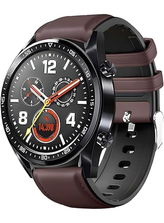 22mm Genuine Leather Replacement Watch Band Compatible with Samsung Watch, Huawei Watch 3, Gear S3, Huawei Watch 3/3 Pro/GT2 (46mm)/GT2 Pro/GT2e - Dark brown - Image 4