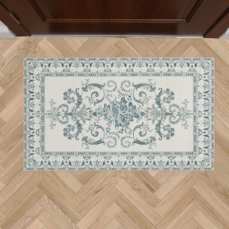 Laura Ashley Sea Spray Blue Josette Medallion Machine Washable Slip Resistant 26 x 45 Accent Rug - Image 2