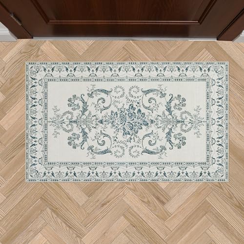 Laura Ashley Sea Spray Blue Josette Medallion Machine Washable Slip Resistant 26 x 45 Accent Rug - Image 1