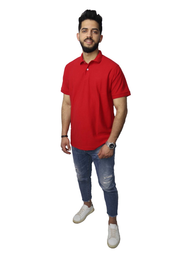 وان هاند تي شيرت بولو كاجوال قطن - أحمر - Image 4