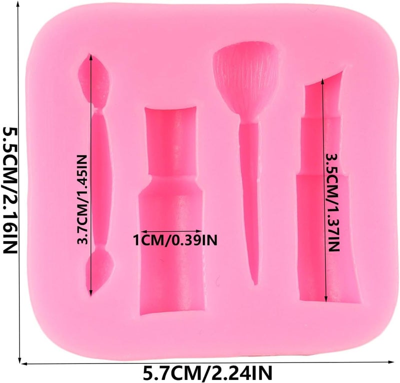 Cute 3D Makeup Tools Shape Silicone Molds for DIY Keychain Pendant Lipstick Nail Polish Makeup Brushes Shape Polymer Clay Mold Epoxy Resin Crafting Mould DIY Cake Decoration Chocolate Candy Mold  - Image 4