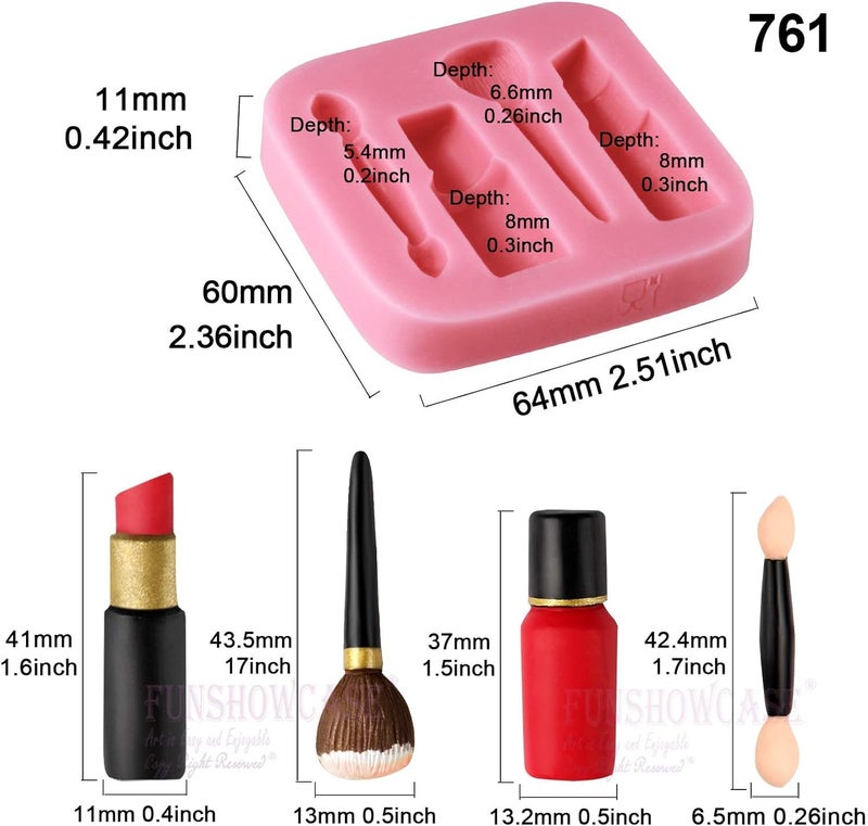 Cute 3D Makeup Tools Shape Silicone Molds for DIY Keychain Pendant Lipstick Nail Polish Makeup Brushes Shape Polymer Clay Mold Epoxy Resin Crafting Mould DIY Cake Decoration Chocolate Candy Mold  - Image 2