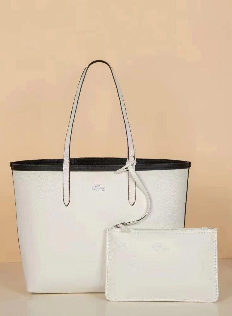 LACOSTE Lacoste Women's Reversible Two-Tone Large Capacity Tote, Fashionable and Versatile, Black/Silver - Image 2