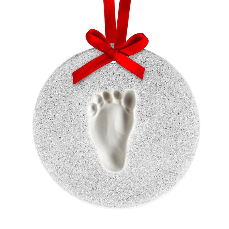 Lil Peach Babys Print Christmas Clay Ornament Kit Babys First Tree Ornament Newborn HandFootprint Keepsake Silver Glitter
