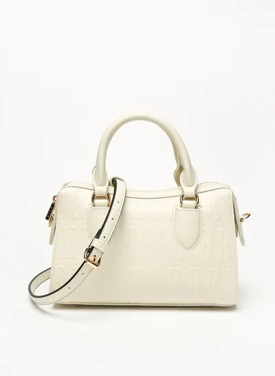 ELLE Women Monogram Embossed Tote Bag with Detachable Strap and Zip Closure