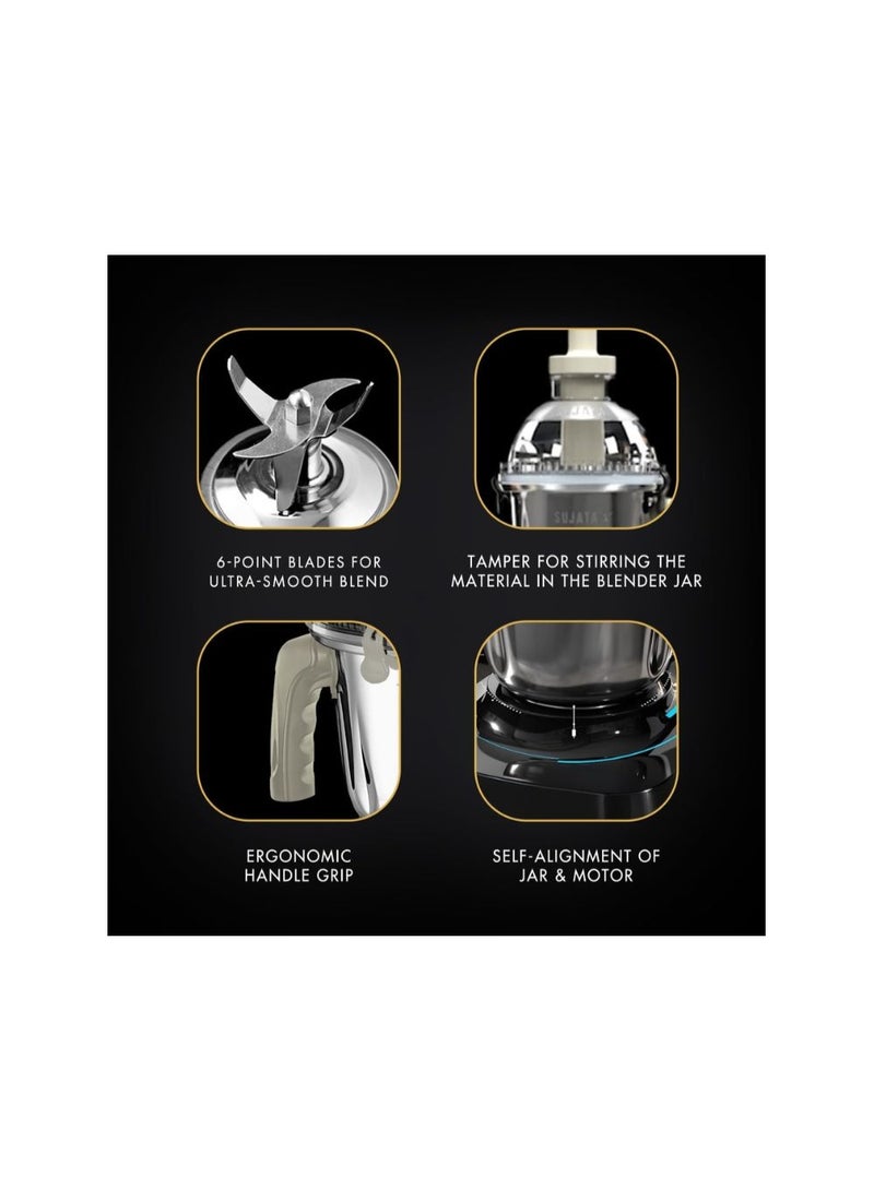 SUJATA 1000W Mixer Grinder with 24,000 RPM Motor | Double Ball Bearing Motor | 90-Minute Non-Stop Running | 3 Food-Grade Stainless Steel Jars | 1500ml Multipurpose Jar | 1000ml Grinder Jar | 500ml Chutney Jar |MG02 Beige & White - Image 3