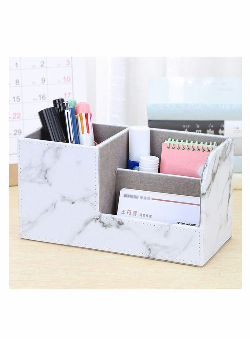 Excefore Desk Tidy Organiser Caddy Multifunction Leather Pen Pencil Pots Holder Office Desk Stationery Supplies Organizer Desk Organiser Pen Pencil Pots Holder (Gray Marble Pattern)  - Image 2