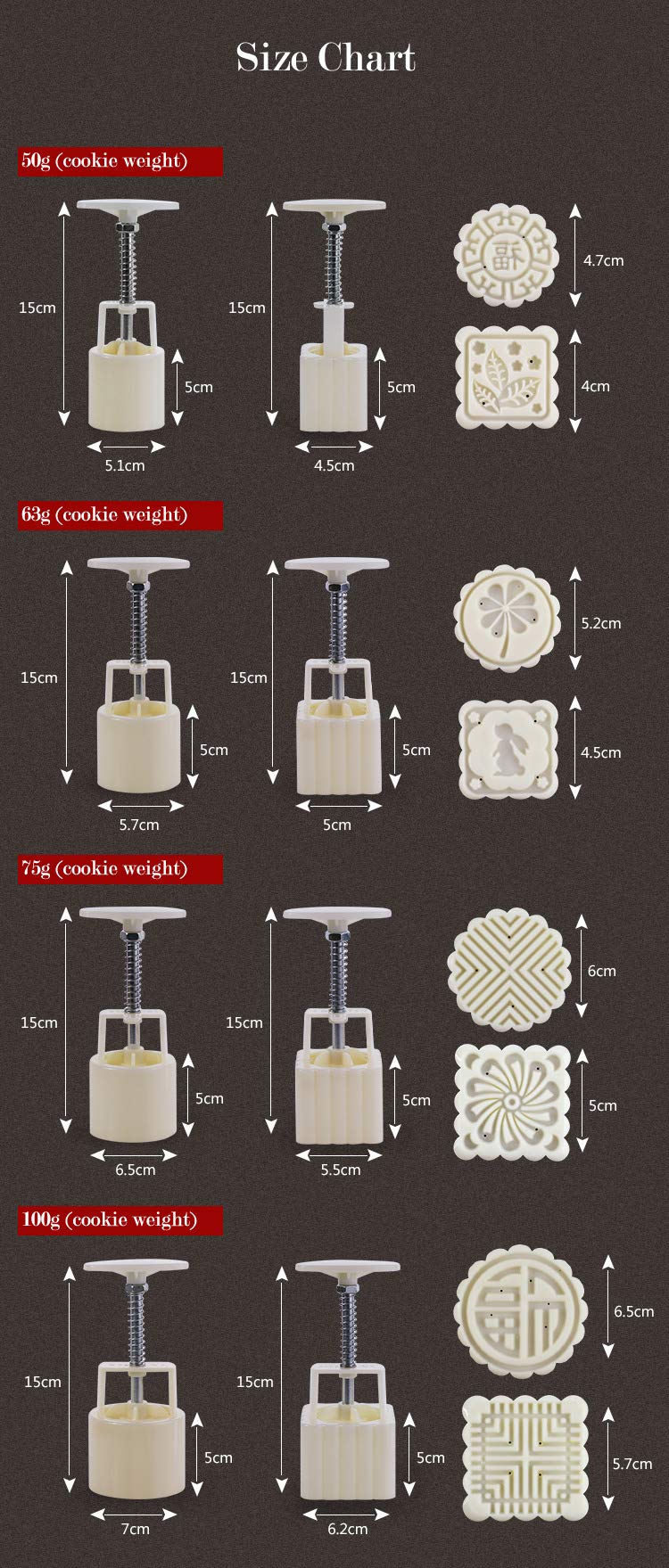 SUNEKE Pebbles Stamp Moon Cake Stamp, Pebbles Press Mid Autumn Festival DIY Decoration Press Pebbles Round Pebbles Pebbles Set Fondant Cake Decoration(Round 6 Flowers,50g) - Image 5