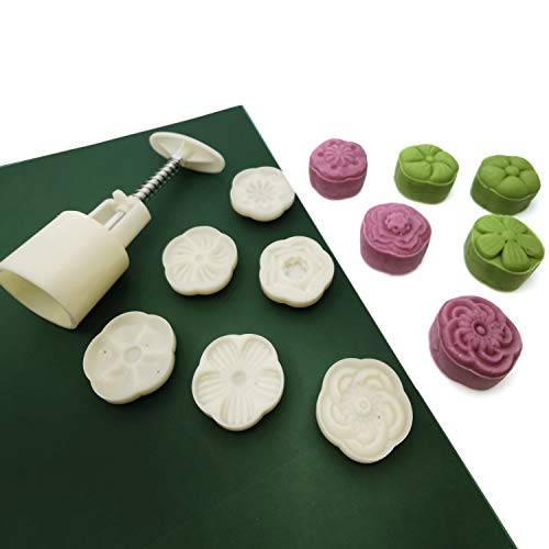 SUNEKE Pebbles Stamp Moon Cake Stamp, Pebbles Press Mid Autumn Festival DIY Decoration Press Pebbles Round Pebbles Pebbles Set Fondant Cake Decoration(Round 6 Flowers,50g) - Image 2