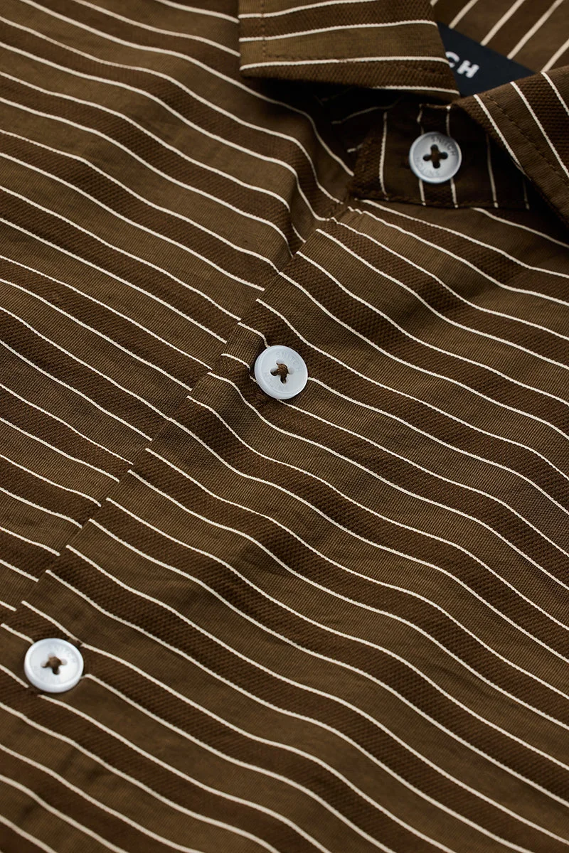 SNITCH Brown Stripes Slim Fit Shirt