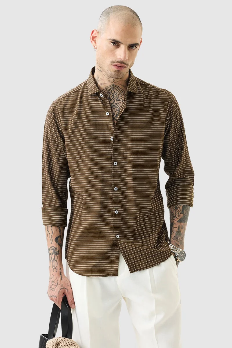 SNITCH Brown Stripes Slim Fit Shirt