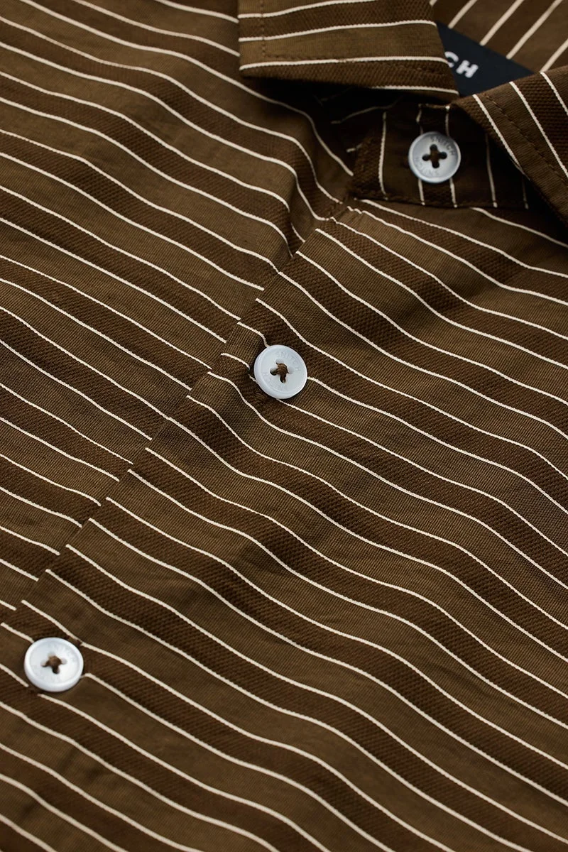 SNITCH Brown Stripes Slim Fit Shirt