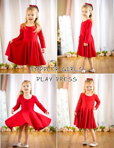 Arshiner Girls' Cotton Long Sleeve Twirly Skater Party Dress,Red,140(Age for 9Years) - Image 3