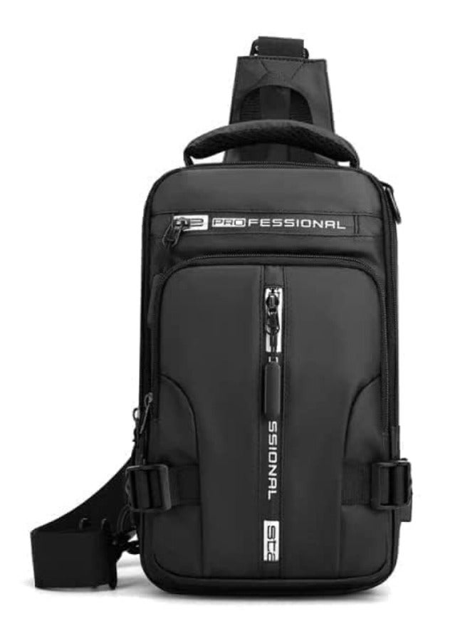 GGEROU Men Sling Bag Shoulder Crossbody Backpack with Adjustable Strap Waterproof Chest Bag with USB Charging Port Casual Daypack Black - Image 1