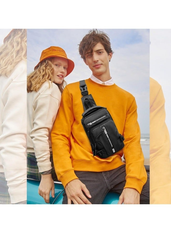 GGEROU Men Sling Bag Shoulder Crossbody Backpack with Adjustable Strap Waterproof Chest Bag with USB Charging Port Casual Daypack Black - Image 2