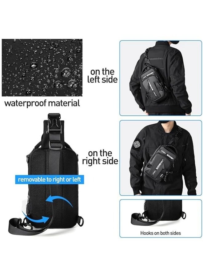 GGEROU Men Sling Bag Shoulder Crossbody Backpack with Adjustable Strap Waterproof Chest Bag with USB Charging Port Casual Daypack Black - Image 4