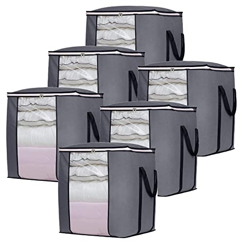 DOUBLE R BAGS Large Foldable Storage Bag for Clothes, Blankets, Sarees, Toys & Bedding – 1 Compartment, Durable Handles, Non-Woven Fabric (Grey, 50x40x66 cm, Pack of 6) - Image 1