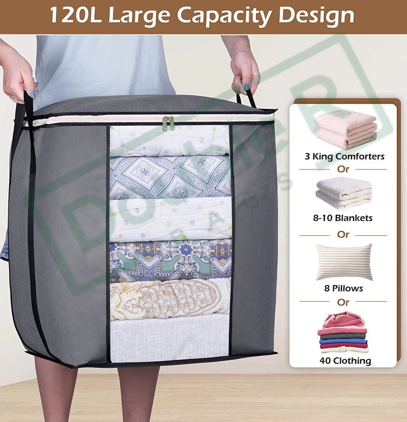 DOUBLE R BAGS Large Foldable Storage Bag for Clothes, Blankets, Sarees, Toys & Bedding – 1 Compartment, Durable Handles, Non-Woven Fabric (Grey, 50x40x66 cm, Pack of 6) - Image 4