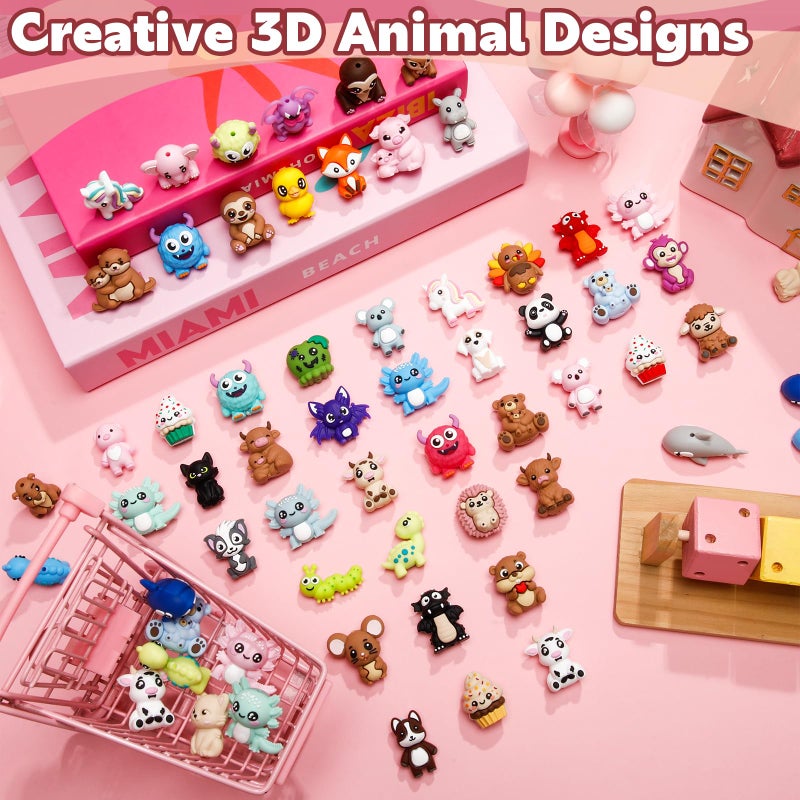 Ferreve 60 Pcs 3D Animal Silicone Focal Beads for Pens, Keychain Making, Focal Beads Bulk for Beadable Keychain DIY Crafts Necklace Bracelet Phone Chain Charms Jewelry Making - Image 2