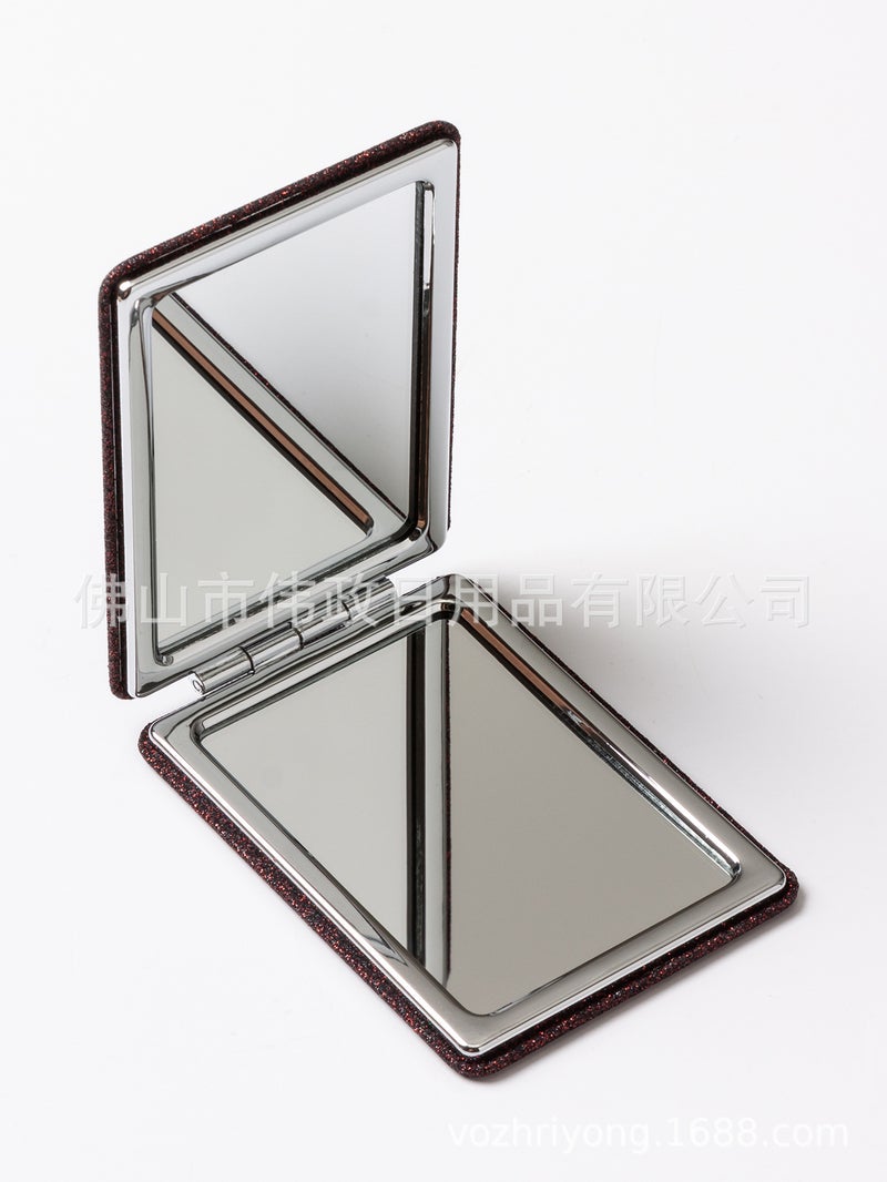 Solid Color Leather Flip Mirror Portable Small Mirror Exquisite Girl Cartoon Double-Sided Portable Cosmetic Mirror Small Gift Batch - Image 5