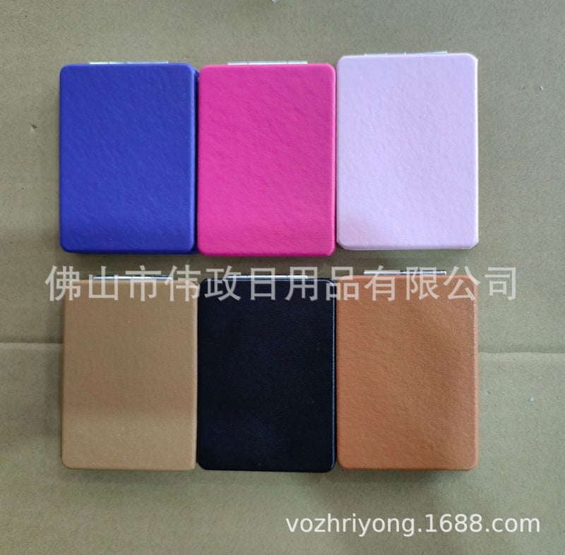 Solid Color Leather Flip Mirror Portable Small Mirror Exquisite Girl Cartoon Double-Sided Portable Cosmetic Mirror Small Gift Batch - Image 4