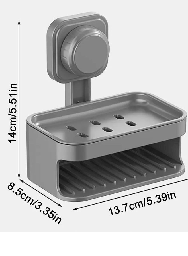 Reelyo Soap Dish Holder for Shower Double Layer Suction Cup Wall Mounted NO-Drilling Self Draining Removable Waterproof Strong Suction Bar Soap Sponge Holder for Shower Bathroom Bathtub Kitchen - Image 2