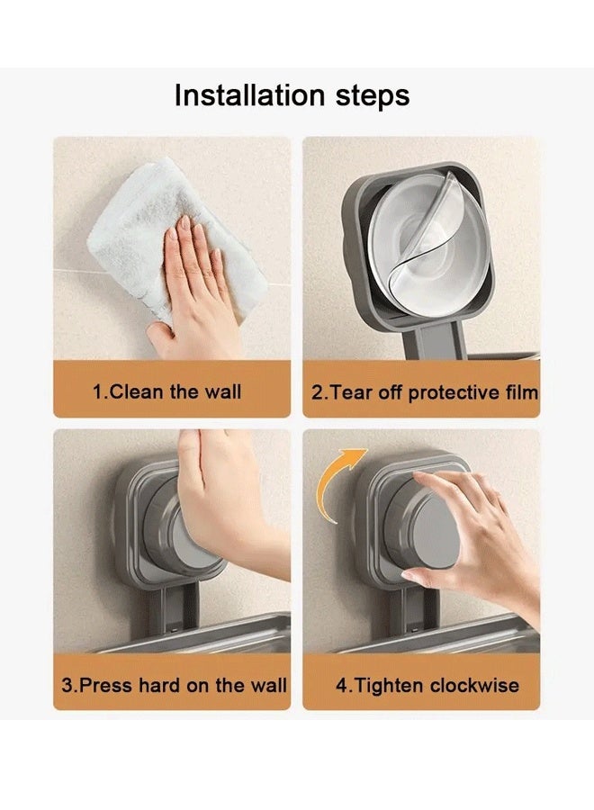 Reelyo Soap Dish Holder for Shower Double Layer Suction Cup Wall Mounted NO-Drilling Self Draining Removable Waterproof Strong Suction Bar Soap Sponge Holder for Shower Bathroom Bathtub Kitchen - Image 5