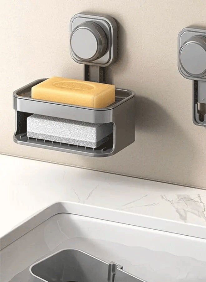 Reelyo Soap Dish Holder for Shower Double Layer Suction Cup Wall Mounted NO-Drilling Self Draining Removable Waterproof Strong Suction Bar Soap Sponge Holder for Shower Bathroom Bathtub Kitchen - Image 3