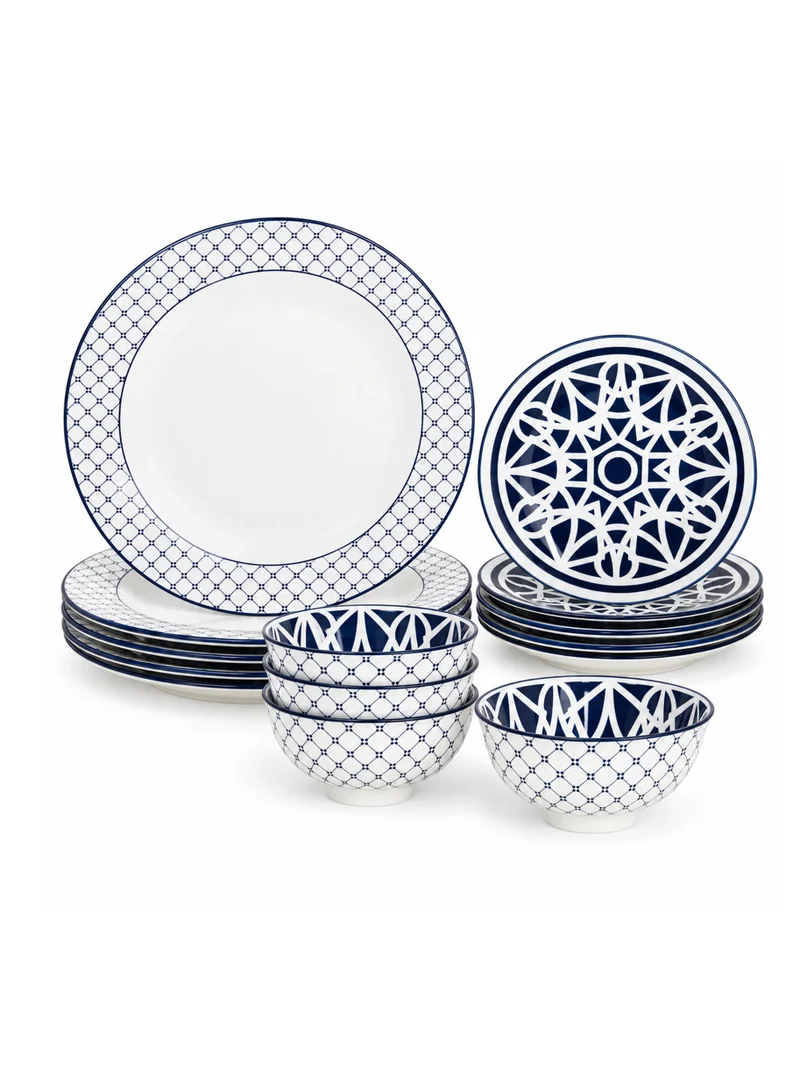 Shallow Shallow Porcelain MALFI 12-Pc Dinner Set - Elegant Blue Modern Crockery