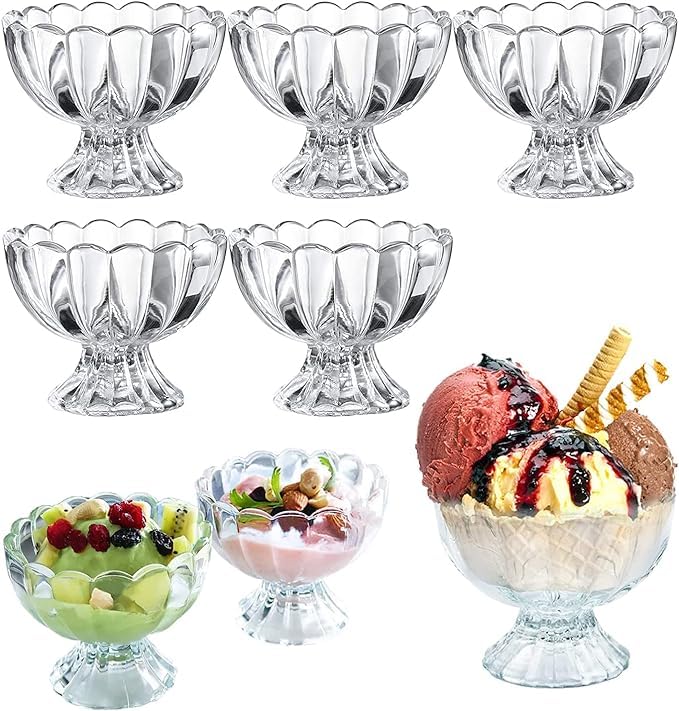 bellemax 200 ML Ice Cream Glasses Cups Dishes for Desserts, Milkshake,Fruit and Pudding Glass Serving Bowls, Perfect for Home, Restaurants and Parties Dishwasher Safe (Set of 6) (BM-06) - Image 3