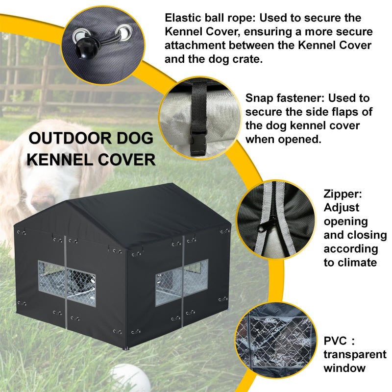 Ddeman Outdoor Dog Kennel Cover 6.7x6.7x5.8 ft - Full Coverage 600D Waterproof Oxford Fabric Dog Enclosure Covers (79â€œ Ã— 79â€ Kennel Cover, Frame not Included) - Image 5