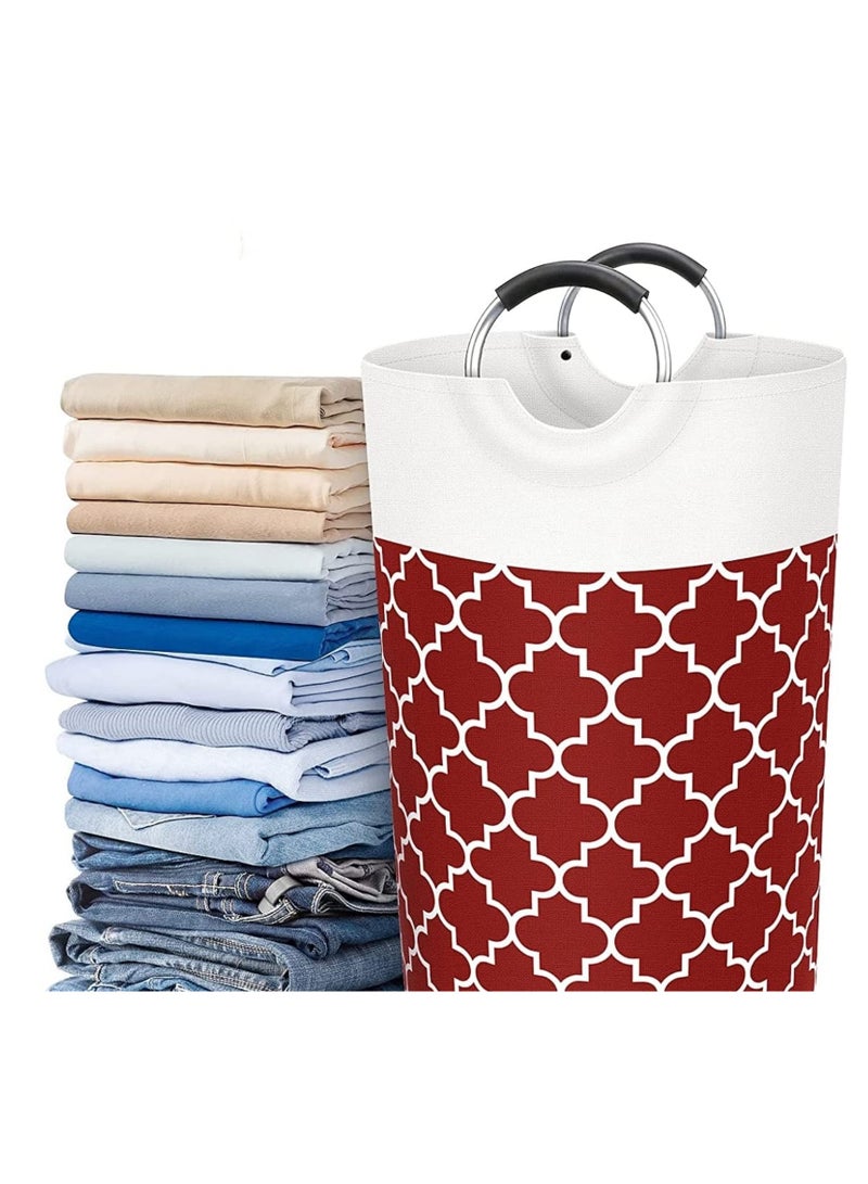 SYOSI 82L Round Large Laundry Basket Waterproof Laundry Hamper Bag Household Folding Dirty Clothes Basket with Handles for Travel Bathroom College Dorm Family Essentials for Organizing Red - Image 4
