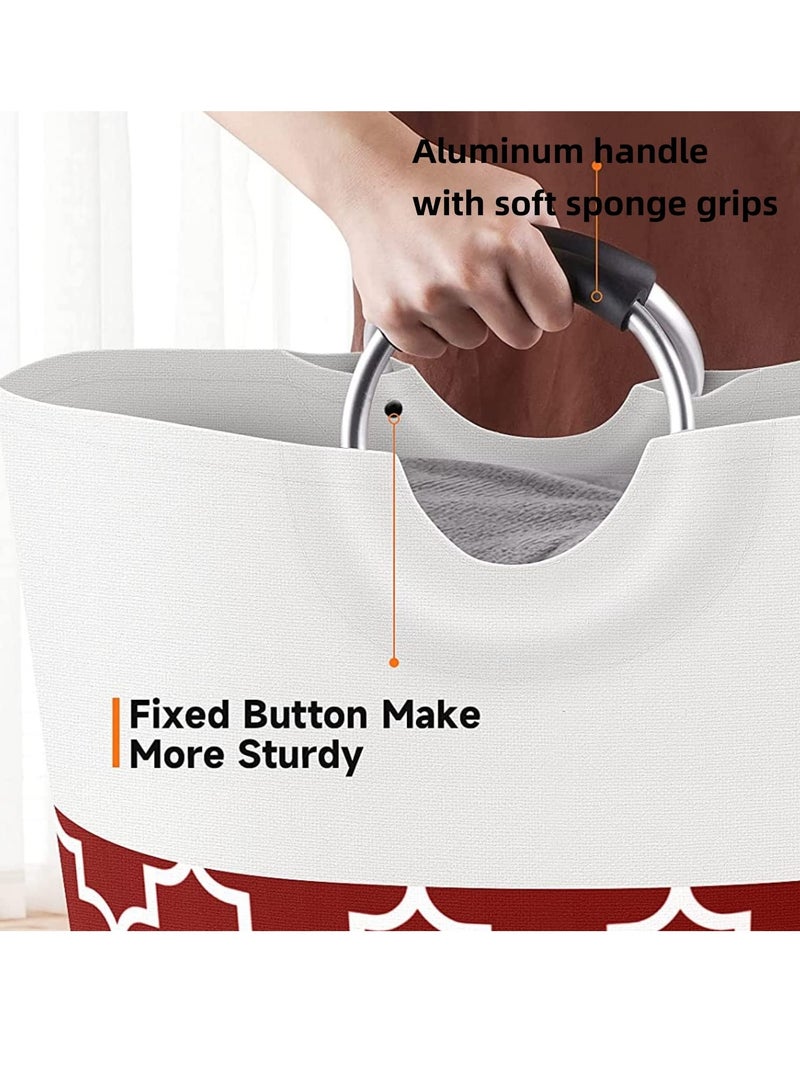 SYOSI 82L Round Large Laundry Basket Waterproof Laundry Hamper Bag Household Folding Dirty Clothes Basket with Handles for Travel Bathroom College Dorm Family Essentials for Organizing Red - Image 3