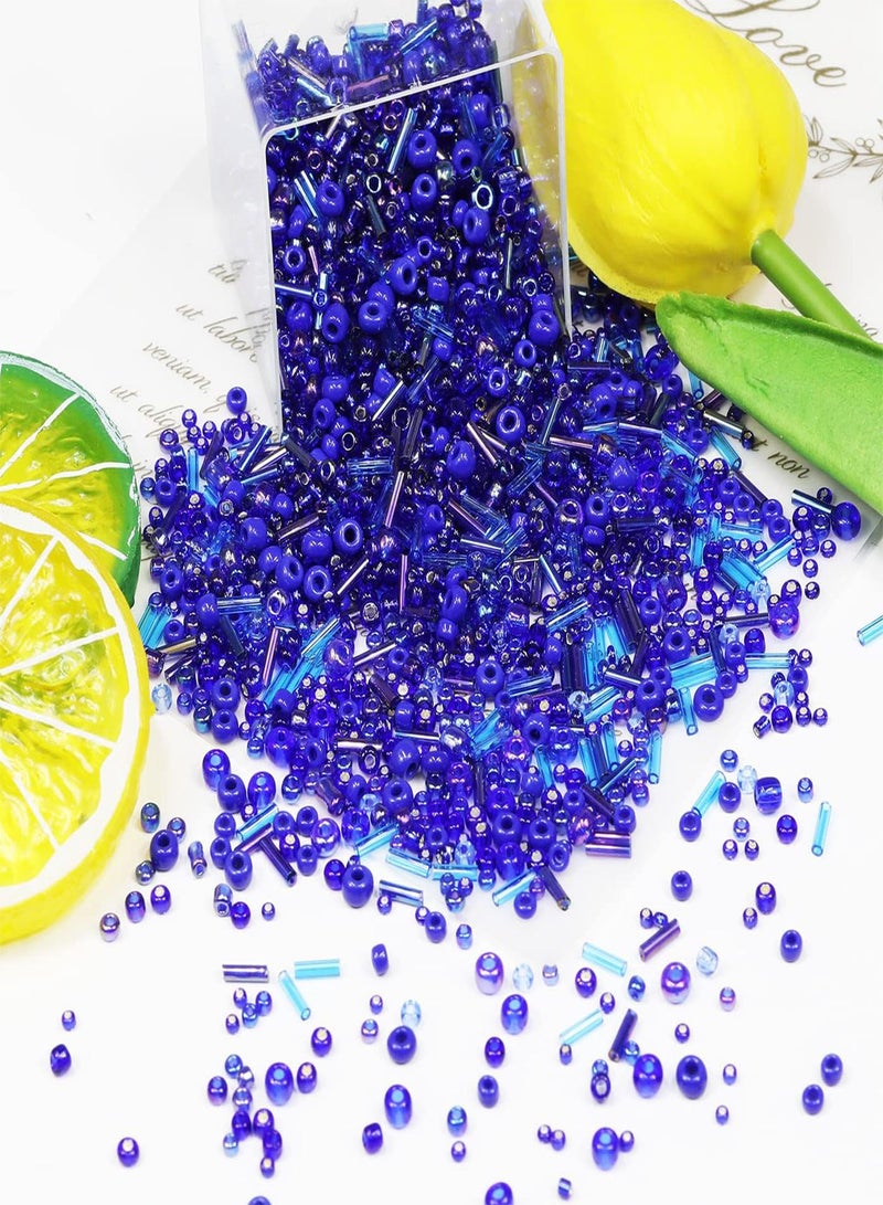 GGOOT 10g Mix Glass Seed Beads Tube Beads Bugle Beads,350+pcs Glass Bulk Spacer Beads Multi Size 2-6mm Glass Beads Kit for Jewelry Making DIY Craft Bracelets Necklace Earring Making (Blue Mixed)  - Image 2