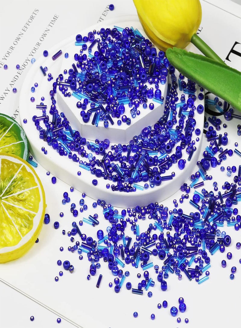 GGOOT 10g Mix Glass Seed Beads Tube Beads Bugle Beads,350+pcs Glass Bulk Spacer Beads Multi Size 2-6mm Glass Beads Kit for Jewelry Making DIY Craft Bracelets Necklace Earring Making (Blue Mixed)  - Image 3