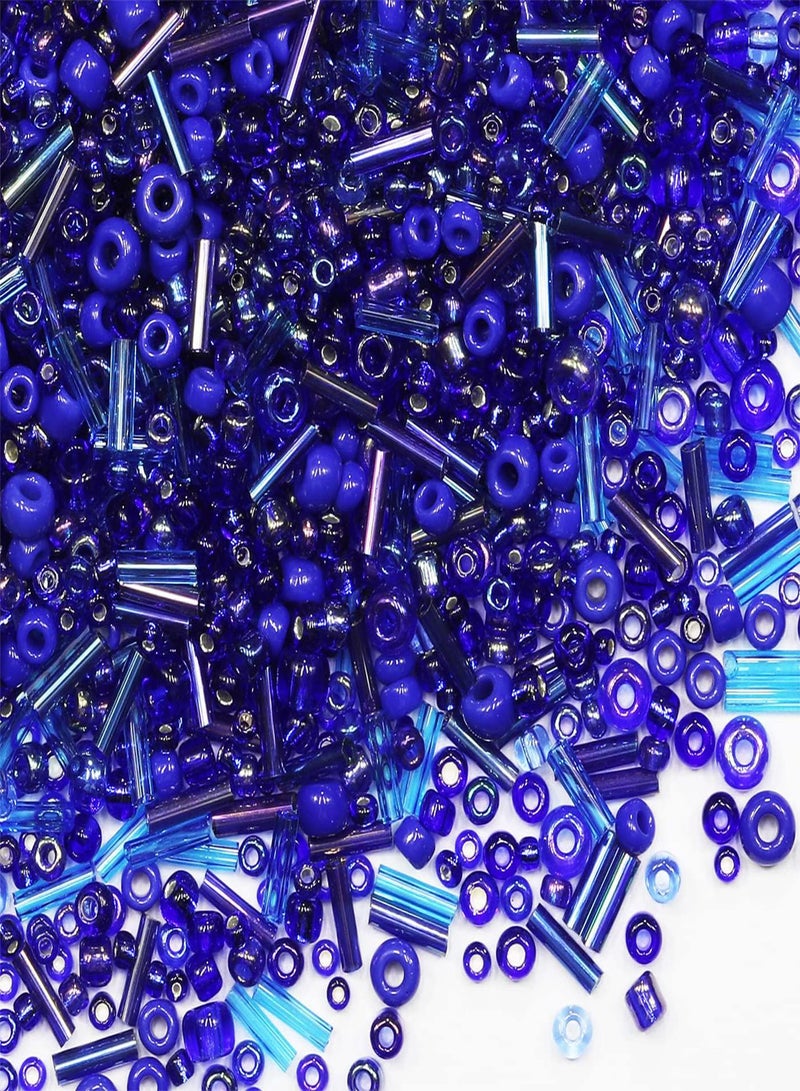 GGOOT 10g Mix Glass Seed Beads Tube Beads Bugle Beads,350+pcs Glass Bulk Spacer Beads Multi Size 2-6mm Glass Beads Kit for Jewelry Making DIY Craft Bracelets Necklace Earring Making (Blue Mixed)  - Image 1