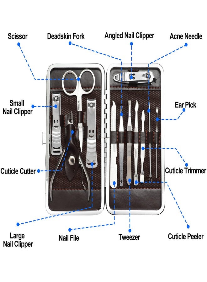 Falari Manicure Set Pedicure Kit Stainless Steel 12 Pcs Set Toe Finger Nail Clipper Personal Care Grooming For Men Women with Luxurious Travel Case - Silver - Image 5