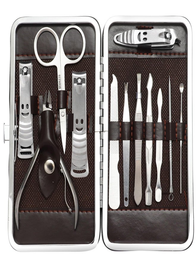 Falari Manicure Set Pedicure Kit Stainless Steel 12 Pcs Set Toe Finger Nail Clipper Personal Care Grooming For Men Women with Luxurious Travel Case - Silver - Image 1