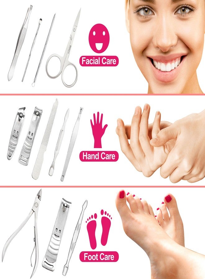 Falari Manicure Set Pedicure Kit Stainless Steel 12 Pcs Set Toe Finger Nail Clipper Personal Care Grooming For Men Women with Luxurious Travel Case - Silver - Image 3