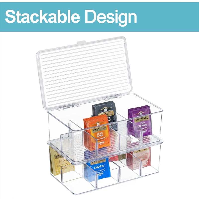 إكسفور Excefore 2 Pack Stackable Tea Bag Organizer, Plastic Tea Storage Box for Kitchen Pantry Cabinets and Countertops, Holder for Tea Bags, Coffee, Sugar Packets, Small Packets - Image 4