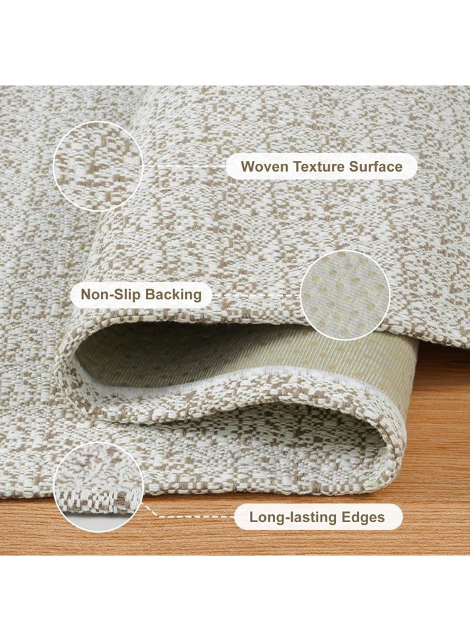 Collive Boho Washable Area Rugs 3x5 Kitchen Area Rugs Rubber Backed Woven Braided Carpet Non-Slip Farmhouse Bedroom Rugs Tan Indoor Front Door Rugs for Entryway Bathroom Balcony, Natural - Image 2