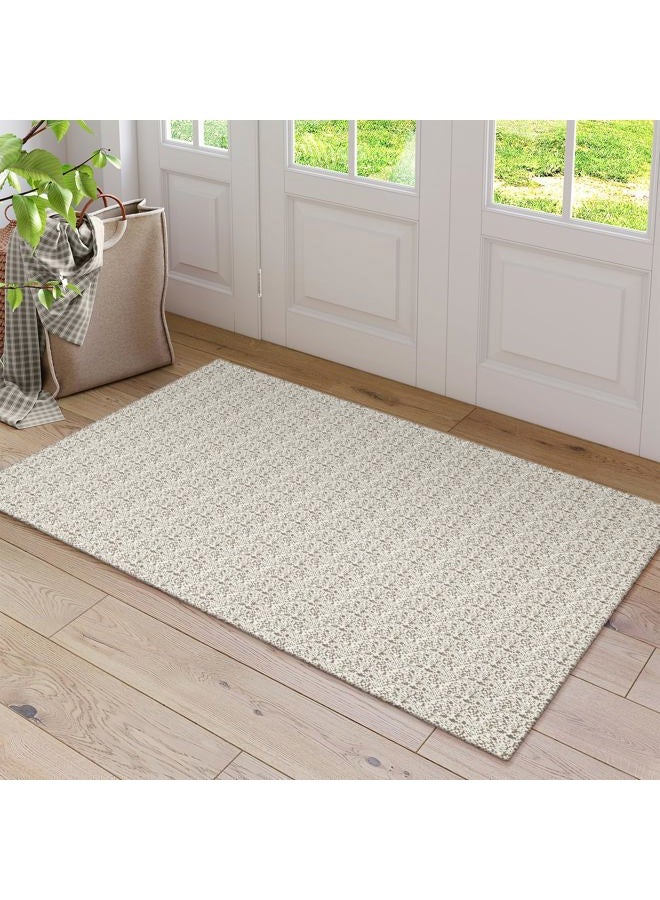Collive Boho Washable Area Rugs 3x5 Kitchen Area Rugs Rubber Backed Woven Braided Carpet Non-Slip Farmhouse Bedroom Rugs Tan Indoor Front Door Rugs for Entryway Bathroom Balcony, Natural - Image 1