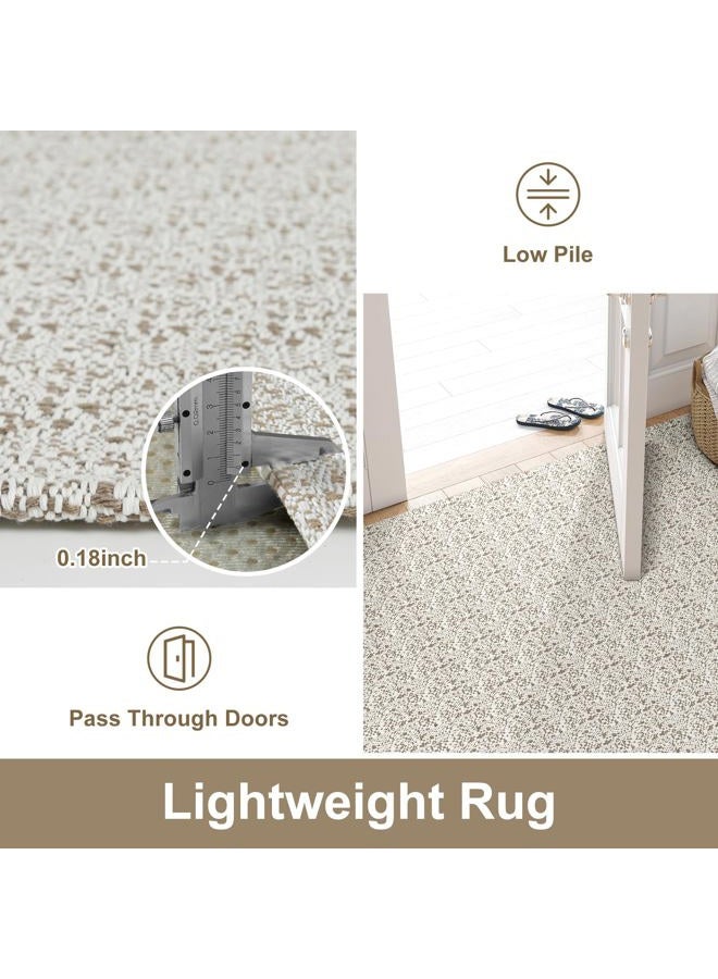 Collive Boho Washable Area Rugs 3x5 Kitchen Area Rugs Rubber Backed Woven Braided Carpet Non-Slip Farmhouse Bedroom Rugs Tan Indoor Front Door Rugs for Entryway Bathroom Balcony, Natural - Image 4