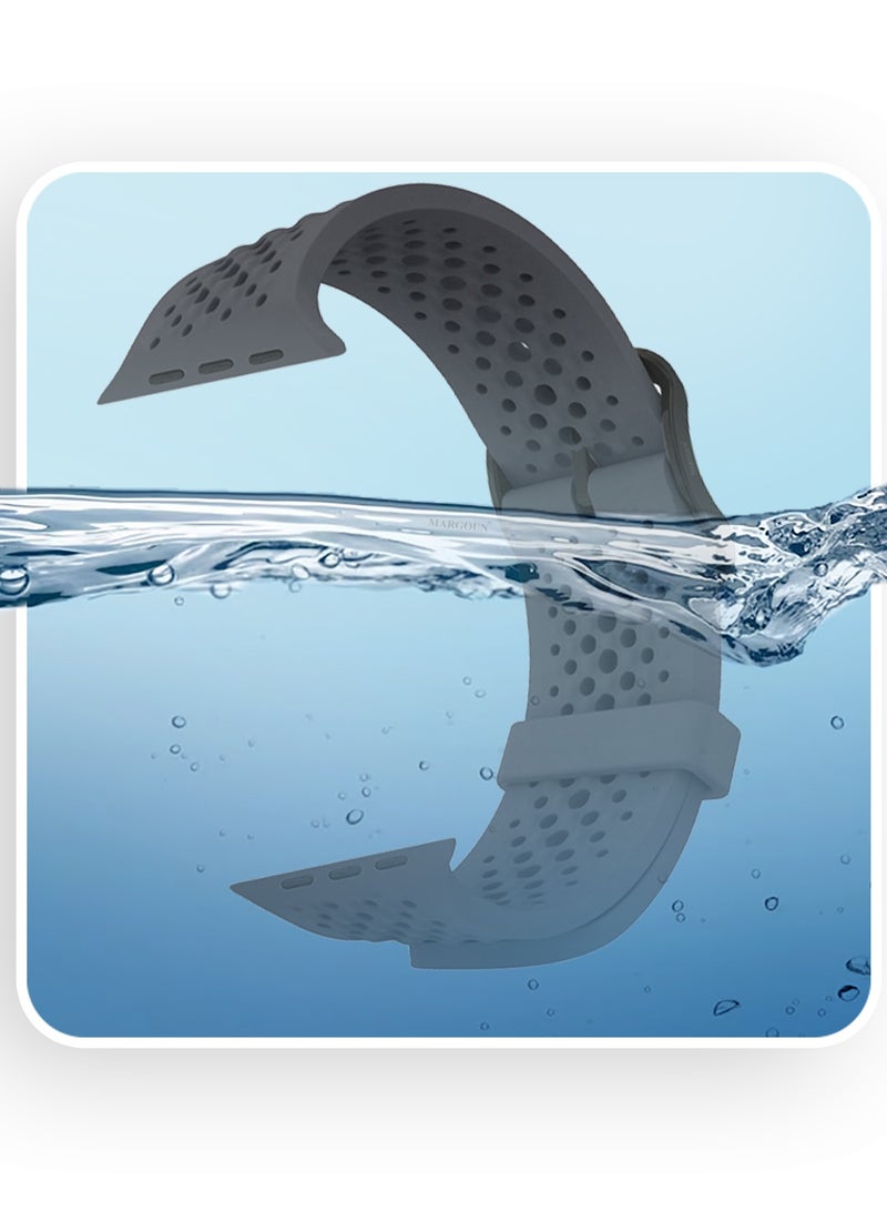 49mm/45mm/44mm/ Sport Silicone Watch Band Compatible with Apple Watch Series 9/8/7/6/5/4/3/2/1 & SE – Breathable Soft Strap with Buckle -  Dark Grey - Image 2