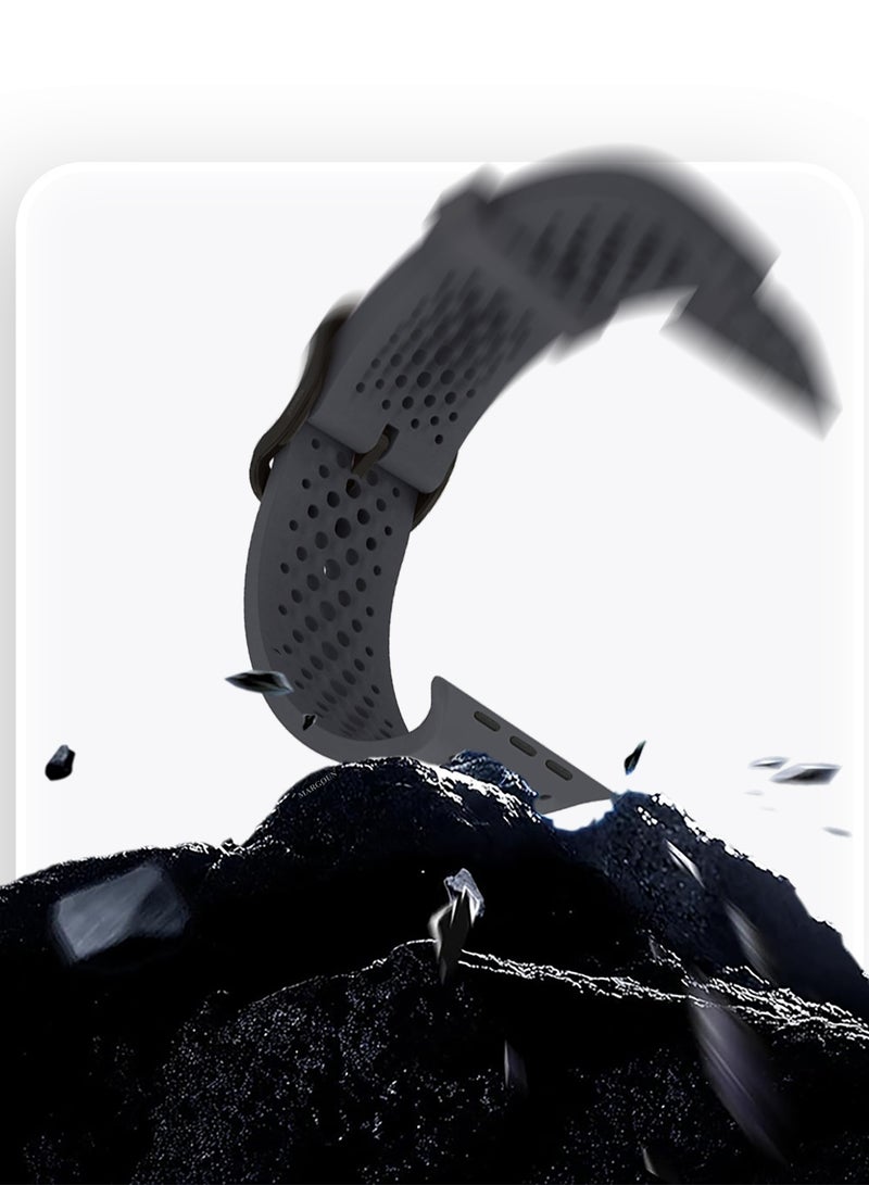 49mm/45mm/44mm/ Sport Silicone Watch Band Compatible with Apple Watch Series 9/8/7/6/5/4/3/2/1 & SE – Breathable Soft Strap with Buckle -  Dark Grey - Image 3